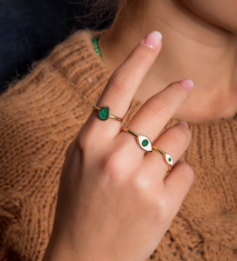 Sterling silver Drop Ring with Green enamel - Image 3