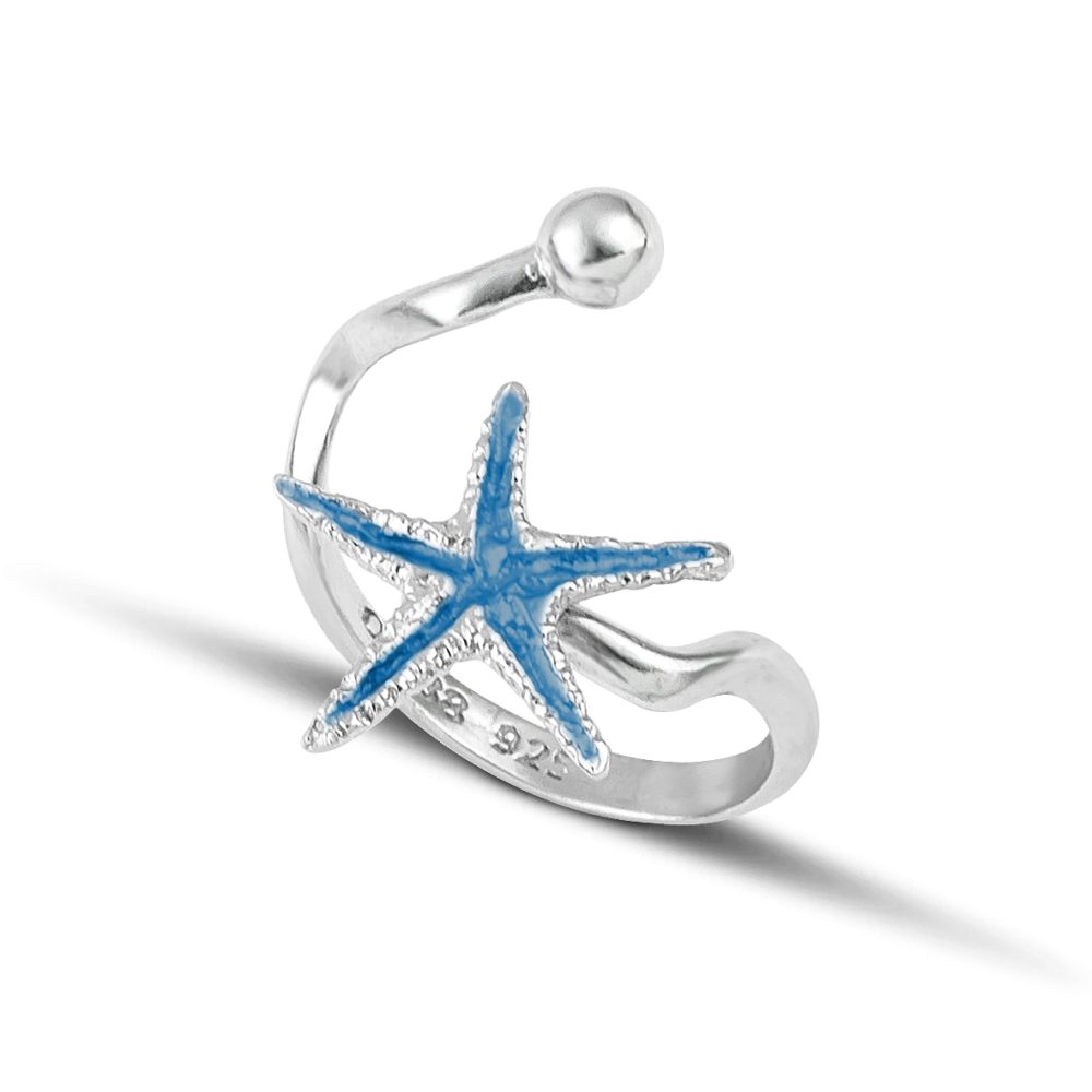 Sterling silver Starfish ring turquoise enamel - Image 3