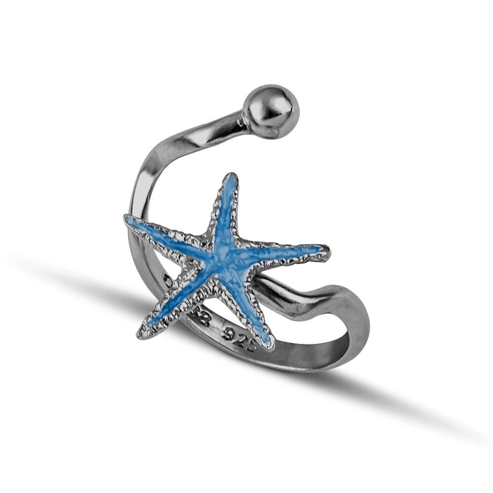 Sterling silver Starfish ring turquoise enamel - Image 4