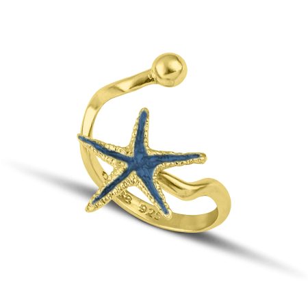 Sterling silver Starfish Ring with Blue enamel
