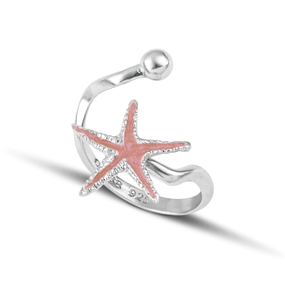 Sterling silver Starfish ring pink enamel - Image 2