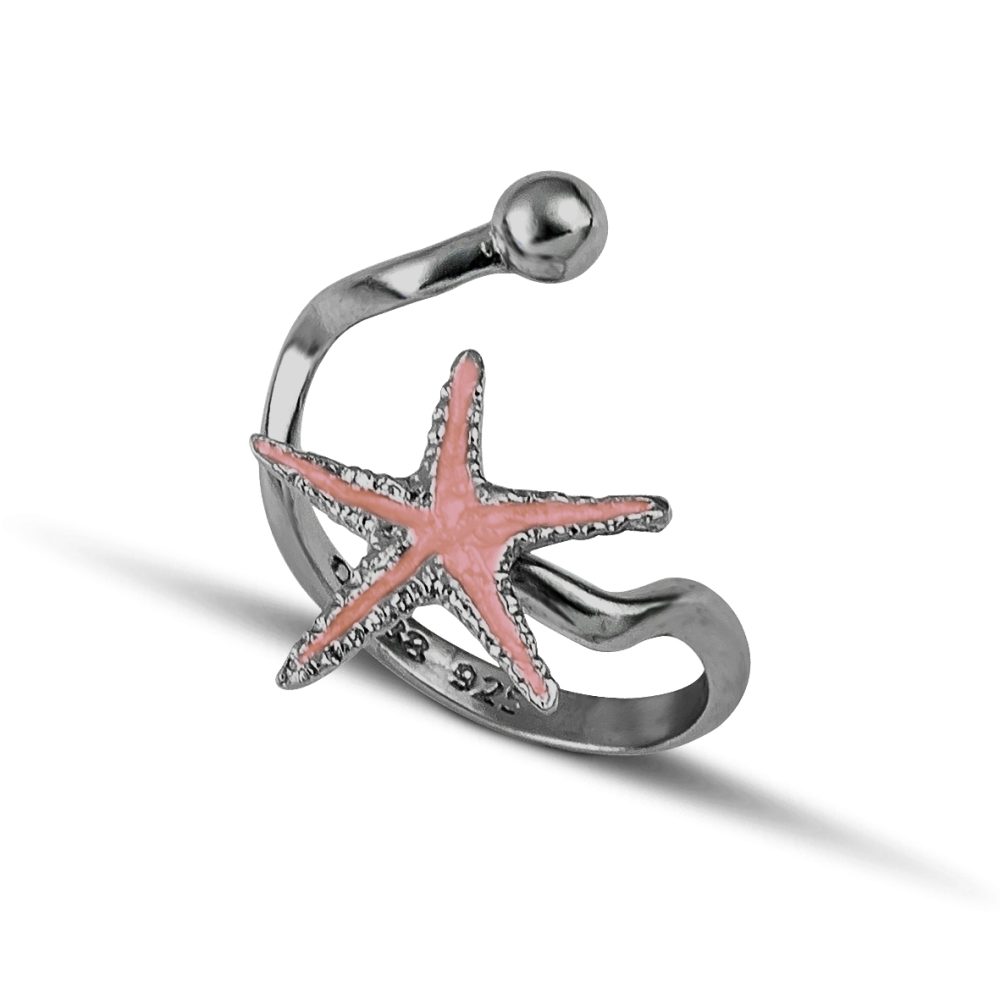 Sterling silver Starfish ring pink enamel - Image 3