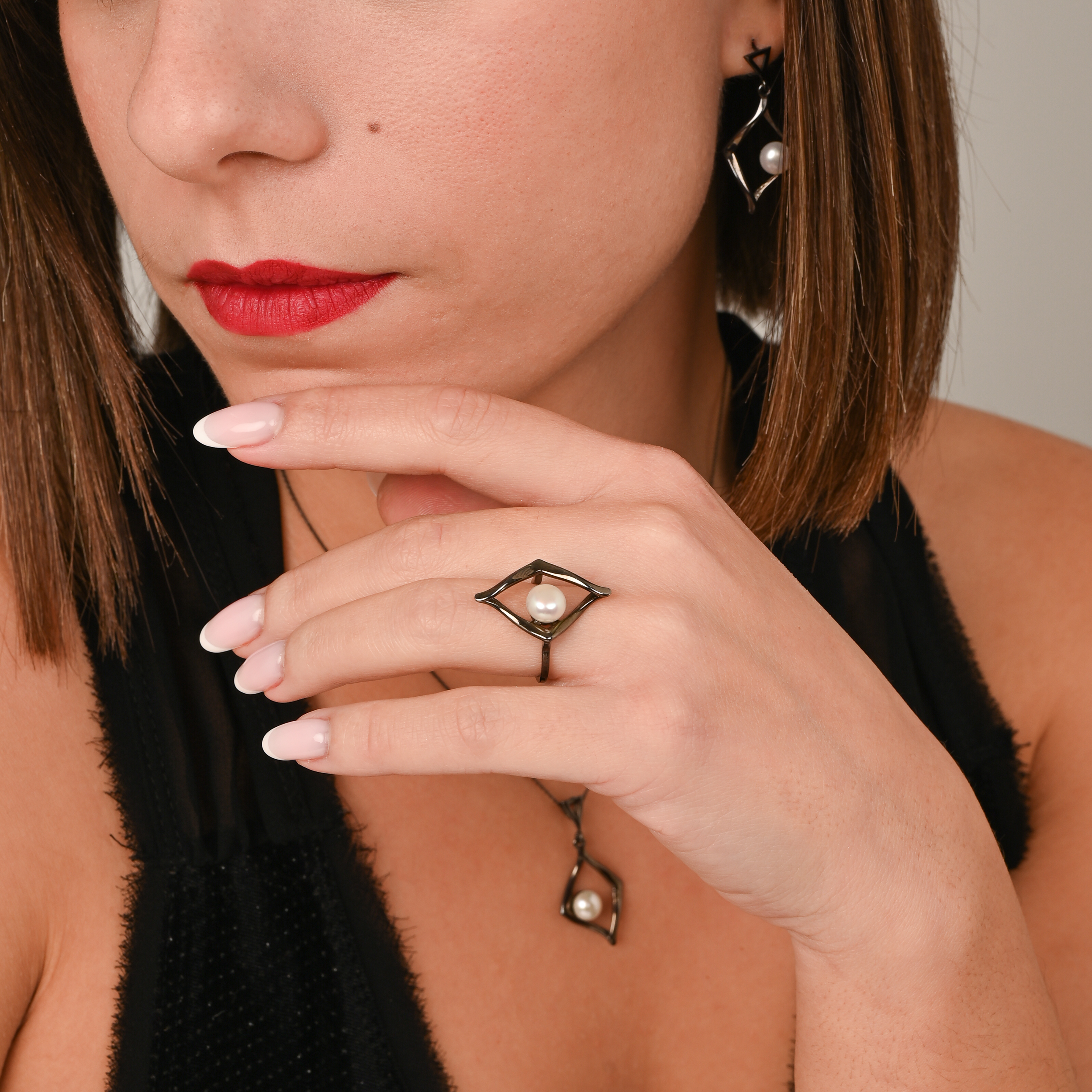 Ασημένιο δαχτυλίδι ρόμβος με μαργαριτάρι - Image 4