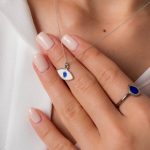 Sterling Silver Eye Necklace with enamel white and blue - Image 2