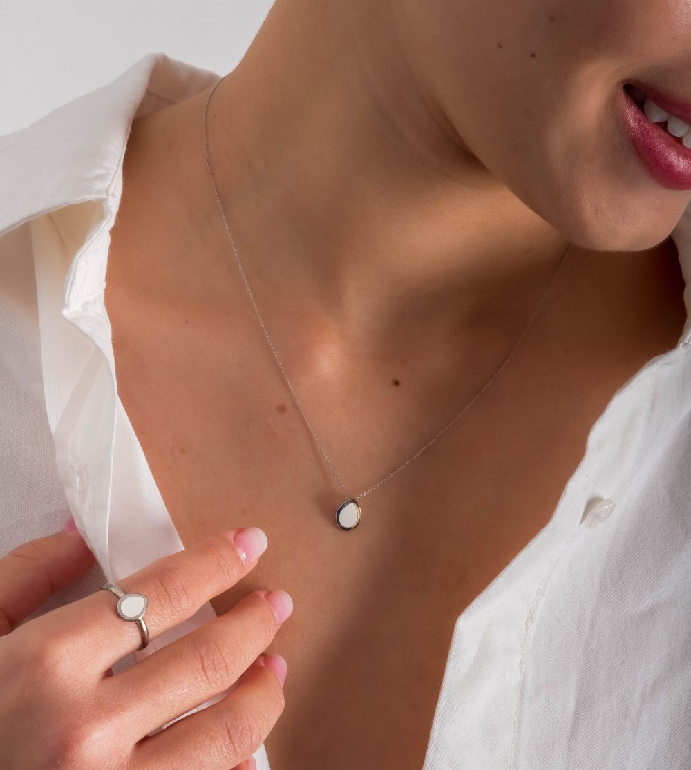 Sterling Silver Drop Necklace with White enamel - Image 5