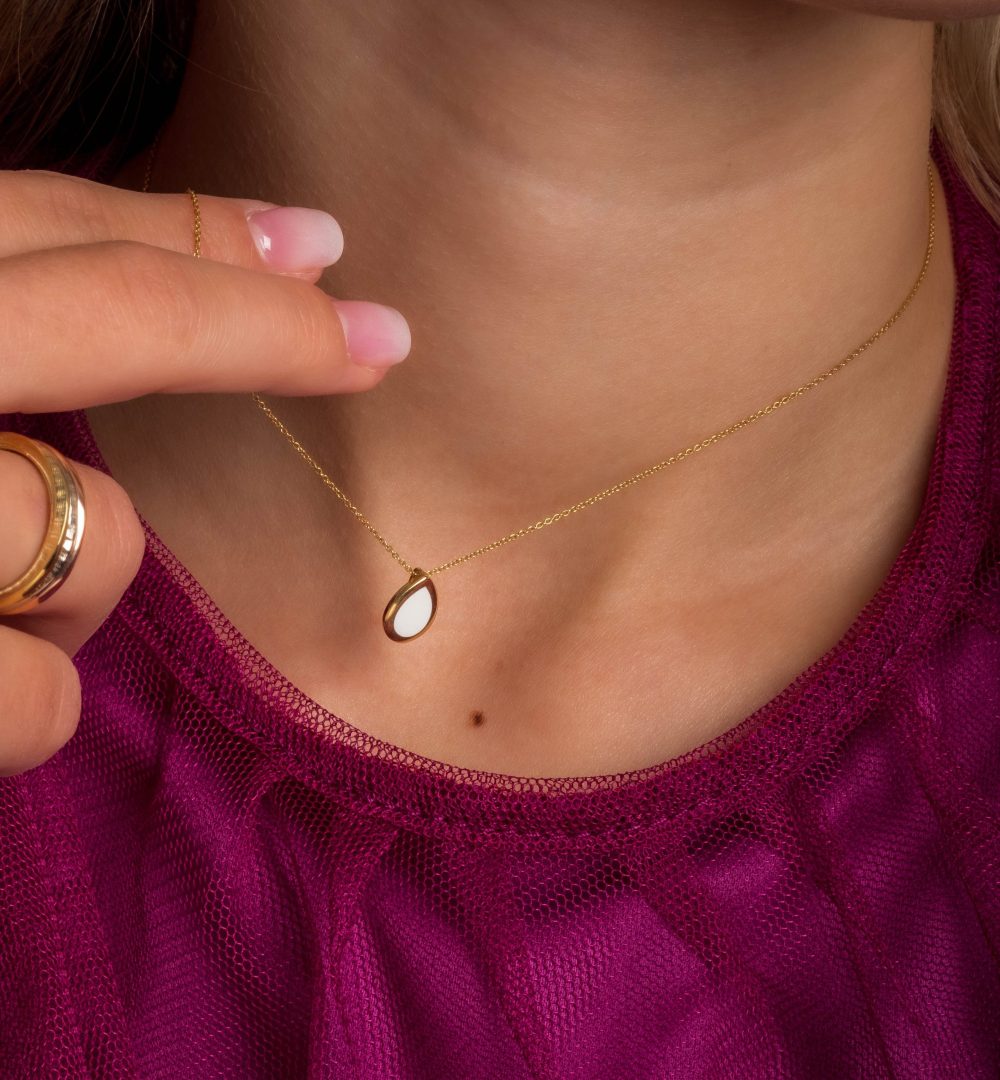 Sterling Silver Drop Necklace with White enamel - Image 2