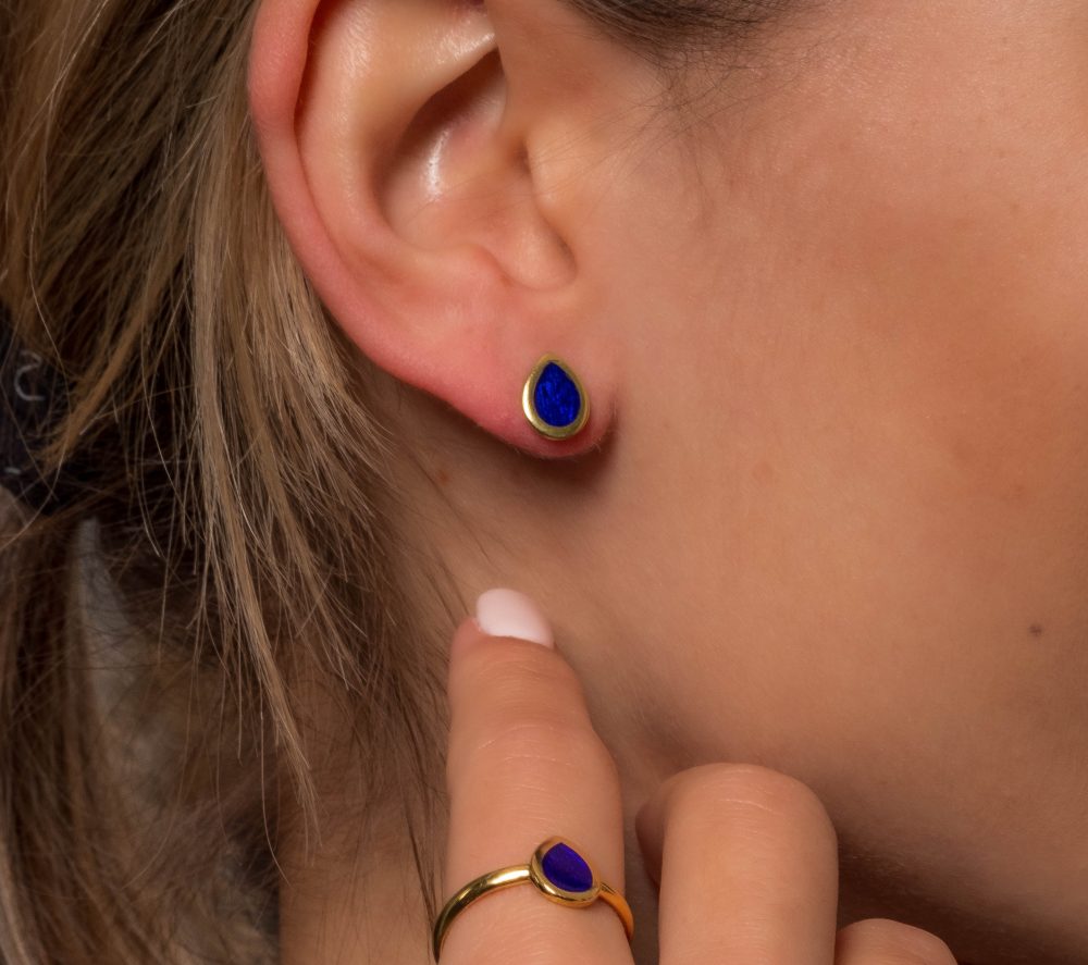 Sterling silver Drop Earrings with Blue enamel - Image 2