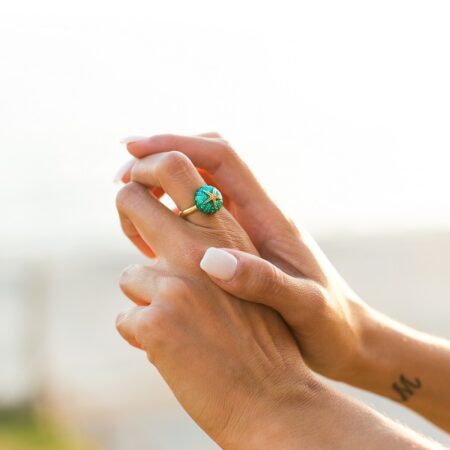 Silver ring “Sea Urchin” gold plated, with enamel