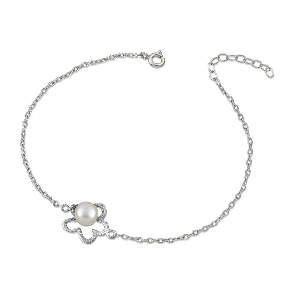 Sterling silver Flower bracelet with pearl - Image 3