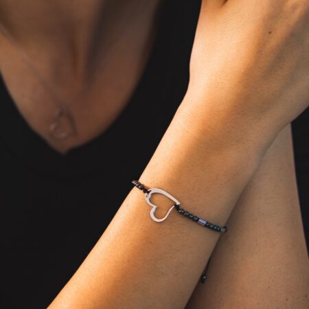 Sterling silver heart bracelet with hematite
