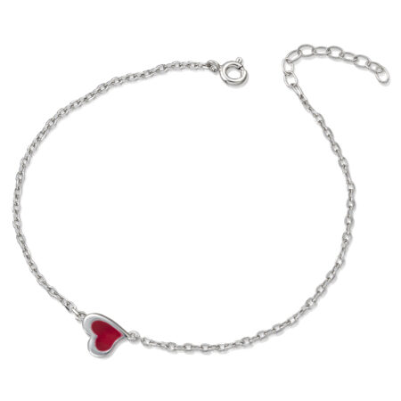 Sterling silver heart bracelet with red enamel