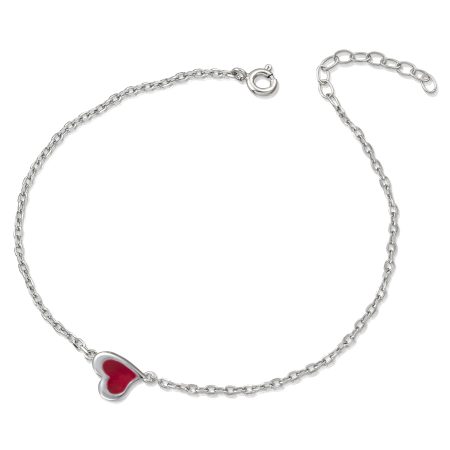 Sterling silver heart bracelet with red enamel