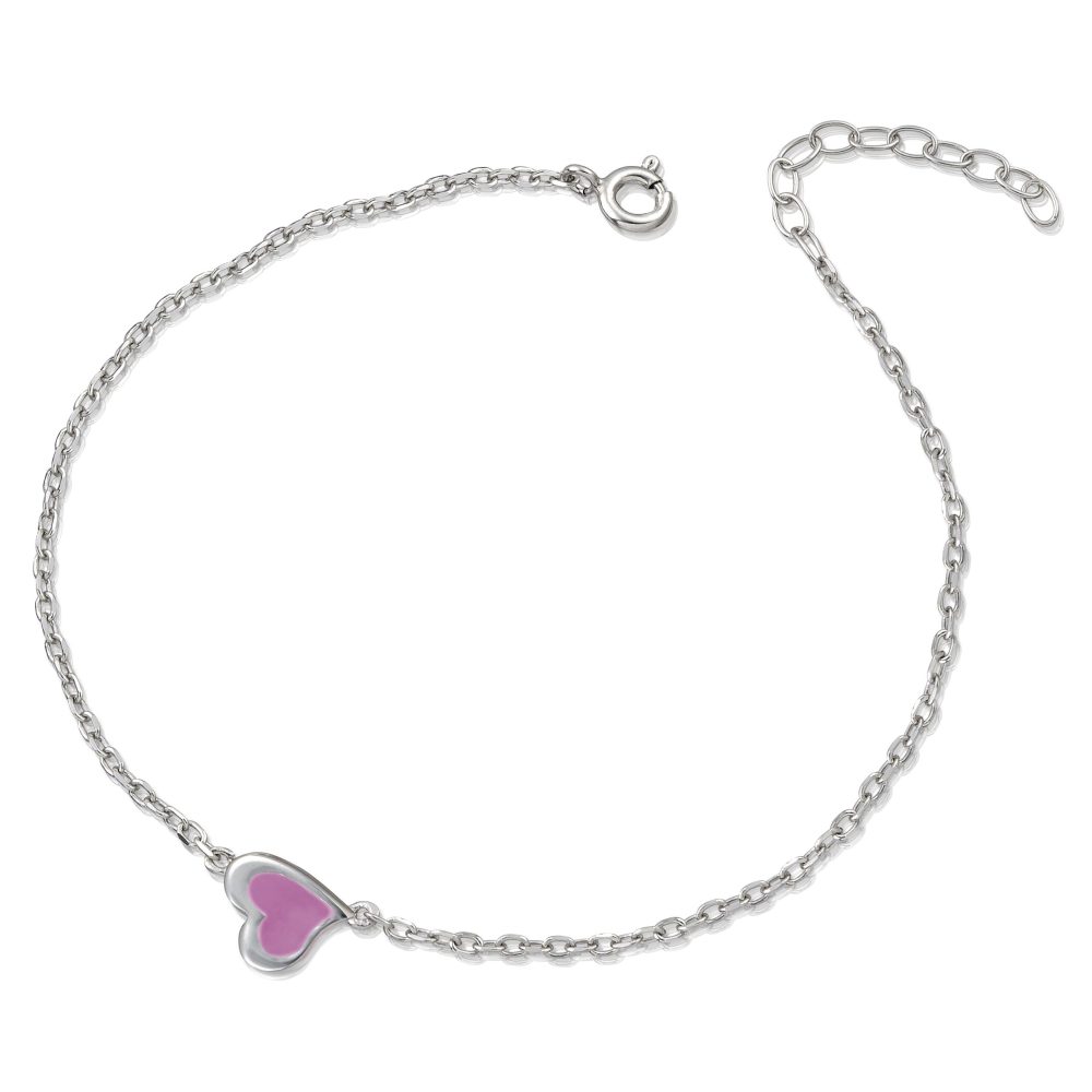 Silver heart bracelet with pink enamel - Image 2