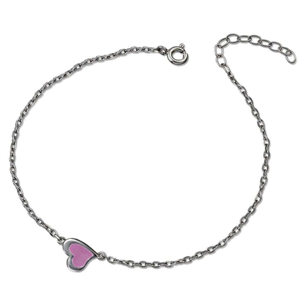 Silver heart bracelet with pink enamel - Image 3