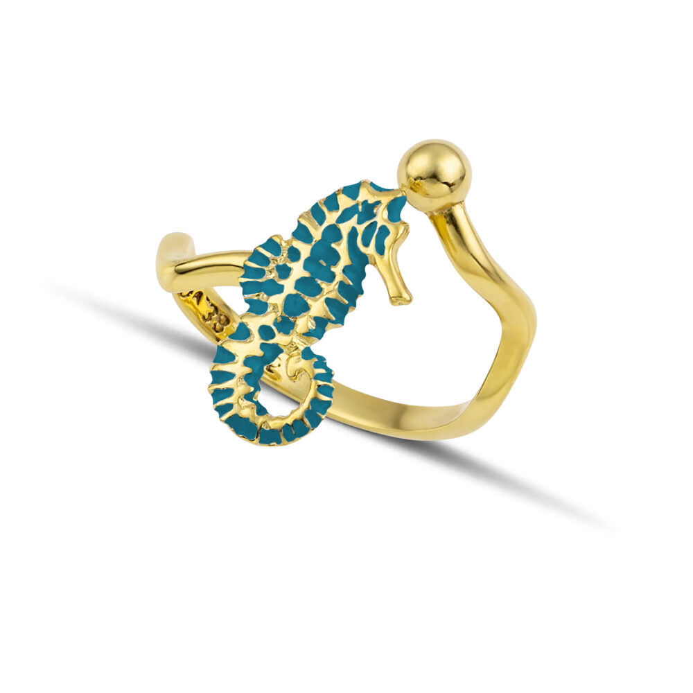 Sterling silver Seahorse ring with turquoise enamel