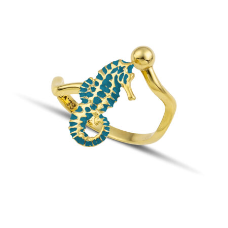 Sterling silver Seahorse ring with turquoise enamel