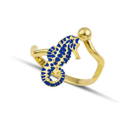 Sterling silver Seahorse ring with blue enamel
