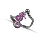 Black plated seahorse ring with purple enamel