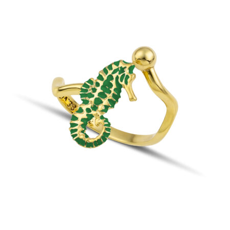 Sterling silver Seahorse ring with green enamel