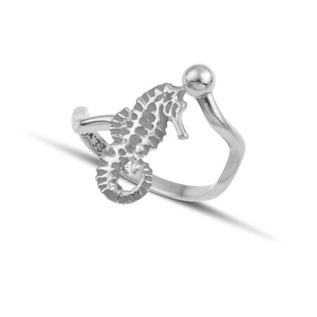 Sterling silver Seahorse ring with white enamel