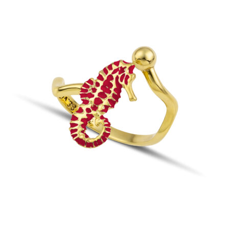 Sterling silver Seahorse ring with red enamel