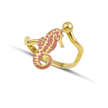 Sterling silver Seahorse ring with pink enamel