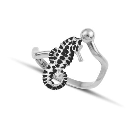 Sterling silver Seahorse ring with black enamel