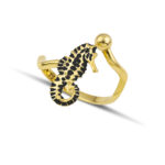 Gold seahorse ring with black enamel