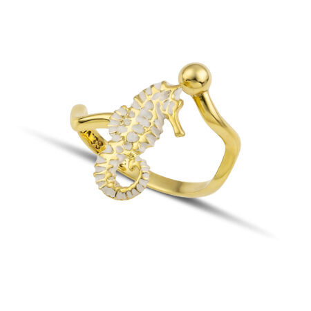 Sterling silver Seahorse ring with white enamel