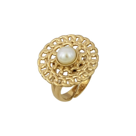 Silver chain ring with pearl