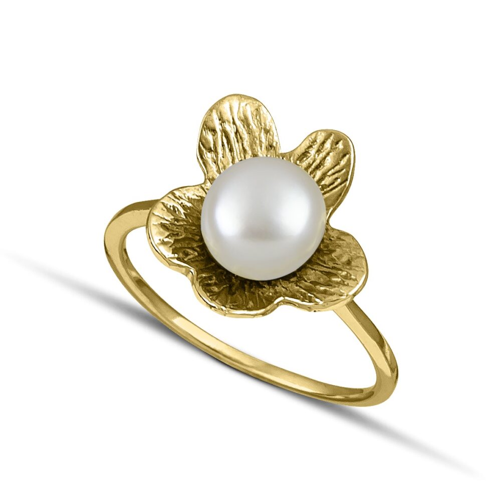 Silver flower ring with pearl - Image 3