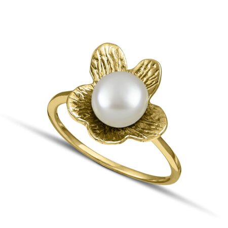 Silver flower ring with pearl