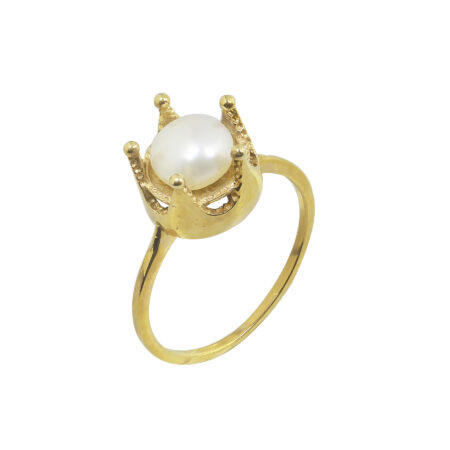 Sterling silver crown ring with pearl