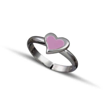 Sterling silver heart ring with pink enamel
