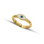 Sterling Silver mini Eye Ring with white enamel and turquoise