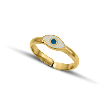 Sterling Silver mini Eye Ring with white enamel and turquoise