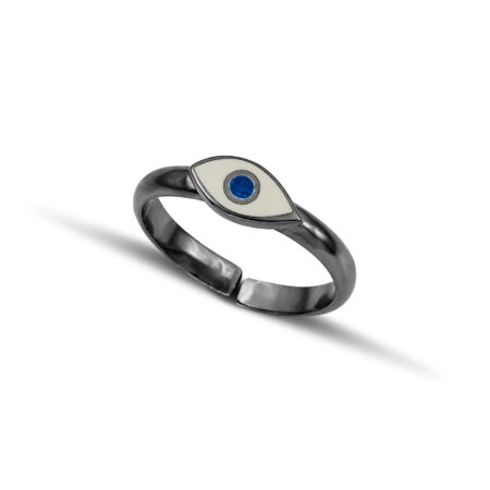 Sterling Silver mini Eye Ring with white and blue enamel