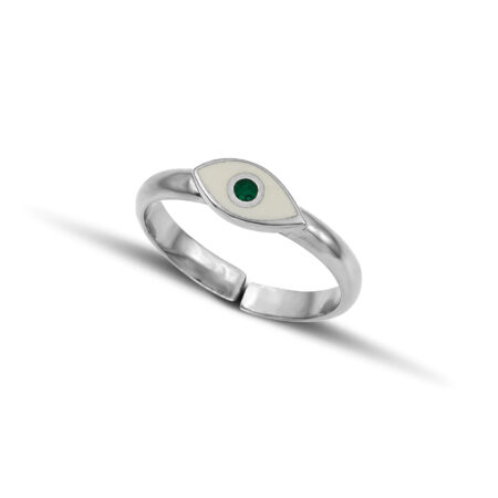 Sterling Silver mini Eye Ring with white and green enamel