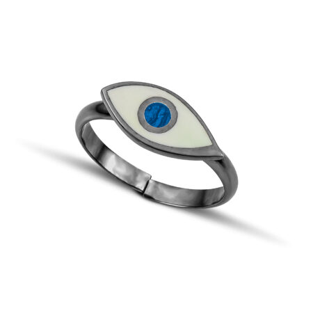 Sterling Silver Eye Ring with white and turquoise enamel