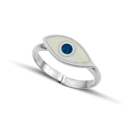 Sterling Silver Eye Ring with white and blue enamel