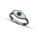 Sterling Silver Eye Ring with white and blue enamel - Image 3