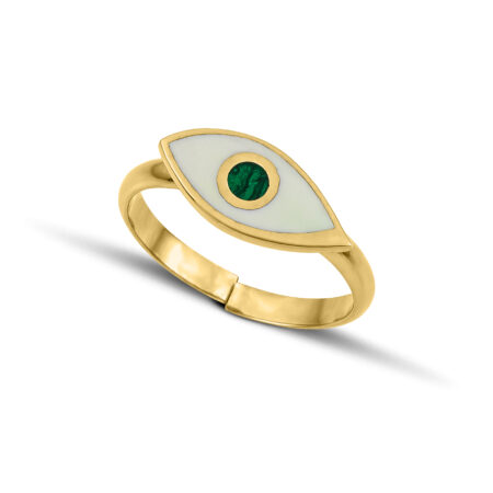 Sterling Silver Eye Ring with white and green enamel