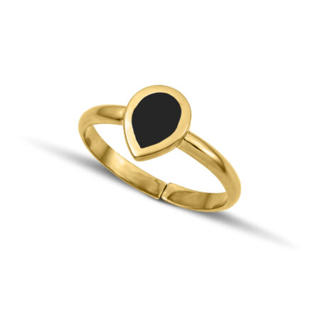 Sterling Silver Drop Ring with  Black enamel