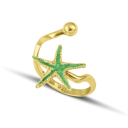 Sterling silver Starfish ring green enamel