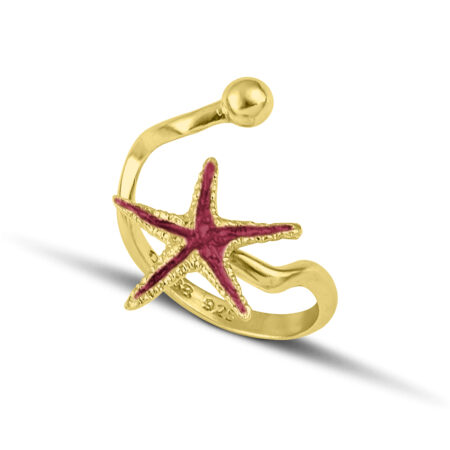 Sterling silver Starfish ring red enamel