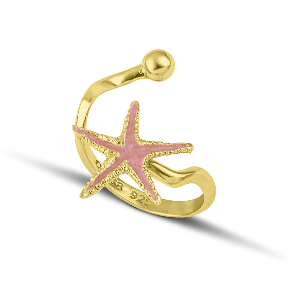 Sterling silver Starfish ring pink enamel