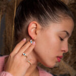 Sterling Silver mini Eye Ring with white enamel and turquoise - Image 3