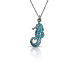 black plated necklace seahorse with turquoise enamel