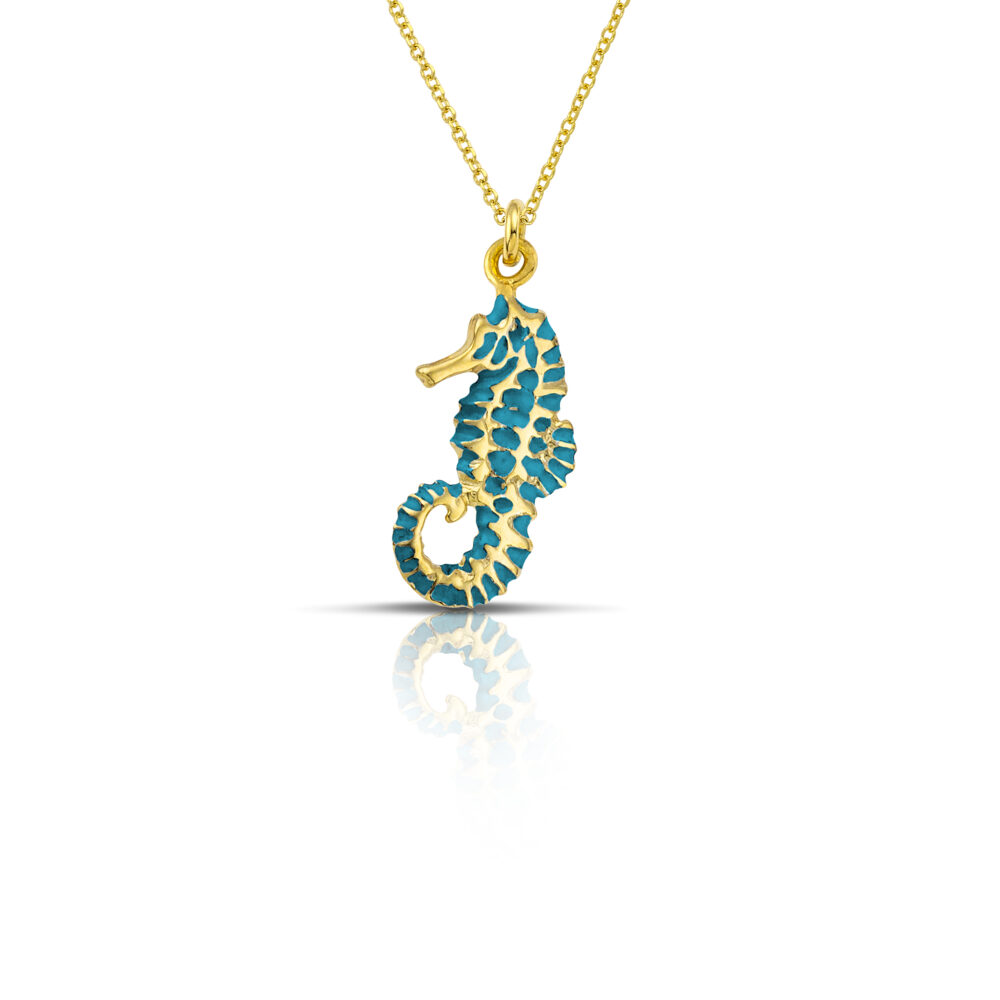 Sterling silver Seahorse necklace with turquoise enamel