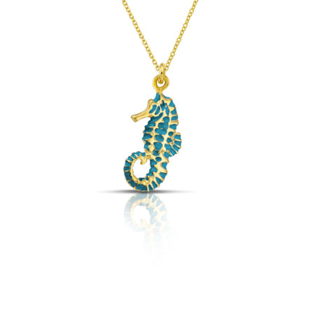 Sterling silver Seahorse necklace with turquoise enamel